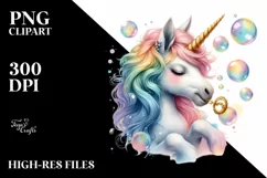 Colorful Baby Unicorn Blowing Bubbles, Transparent PNG Product Image 1