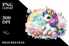 Colorful Baby Unicorn Blowing Bubbles, Transparent PNG Product Image 1