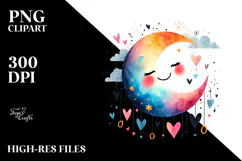 Moon Hearts Watercolor PNG Product Image 2