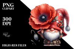 Gnome with Poppy Floral Frame PNG Product Image 2