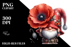 Gnome with Poppy Floral Frame PNG Product Image 2