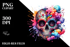 Colorful Skull with Spring Flowers PNG Product Image 2