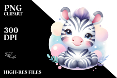 Vibrant Cute Zebra Watercolor Clipart Product Image 2