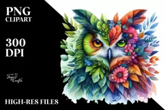 Abstract Owl with Plant Leaves, PNG Product Image 1