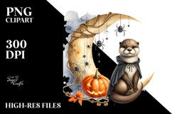 Cute Otter on Half Moon with Spiders PNG Product Image 2