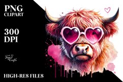 Pink Highland Cow with Heart-Shaped Sunglasses PNG Product Image 2