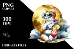 Cute Cat in Beachwear Drinking Cocktail JPEG Product Image 2