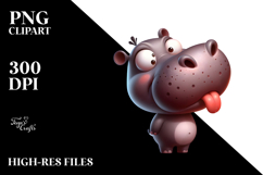 Cute Cartoon Hippo Sticking Out Tongue PNG Product Image 2