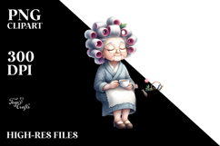 Old Lady with Hair Curlers Tea Time | Clipart Product Image 2