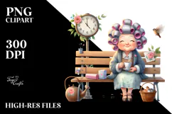 Old Lady with Hair Curlers Tea Time | Clipart Product Image 2