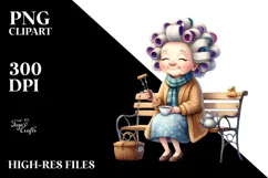 Watercolor Bench with Hair Curlers | Clipart Product Image 2