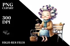 Watercolor Bench with Hair Curlers | Clipart Product Image 1