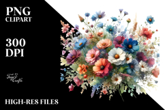 Colorful Washed Watercolor, Wild Flowers, PNG Product Image 2