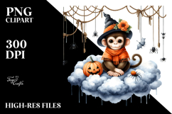 Colorful Monkey on Cloud with Spiders PNG Product Image 2