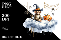 Colorful Monkey on Cloud with Spiders PNG Product Image 2