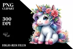 Cute Baby Unicorn Sitting PNG Product Image 1