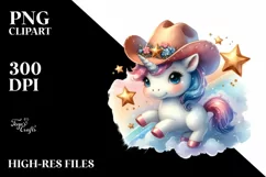 Pastel Cowboy Unicorn | Sublimation | Clipart Product Image 1