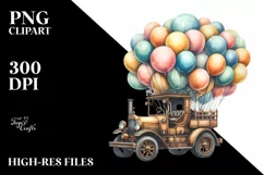 Vintage Excavator with Huge Balloons, Centered PNG Product Image 1