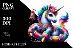 Colorful Baby Unicorn with Bullfighting Ring, High-Res PNG Product Image 1