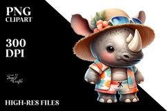 Digital Watercolor Baby Rhino in Beachwear, High-Res PNG Product Image 2