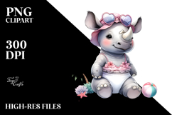 Digital Watercolor Baby Rhino in Beachwear, High-Res PNG Product Image 2