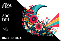 Colorful Flowered Half Moon PNG Product Image 2