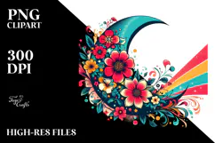 Colorful Flowered Half Moon PNG Product Image 2
