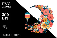 Colorful Flowered Half Moon PNG Product Image 2