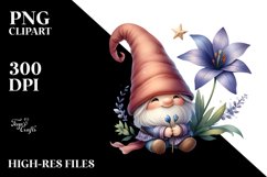 Cute Gnome with Lobelia on Star PNG Product Image 2