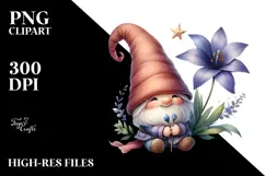 Cute Gnome with Lobelia on Star PNG Product Image 2