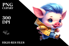 Cute Baby Pig Running with Cool Haircut Watercolor Product Image 2