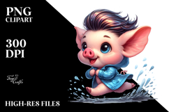 Cute Baby Pig Running with Cool Haircut Watercolor Product Image 2