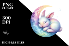 Pastel Bunny Sleeping on Moon Watercolor Clipart Product Image 2