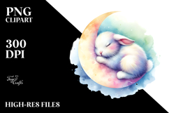 Pastel Bunny Sleeping on Moon Watercolor Clipart Product Image 2