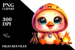 Vibrant Watercolor Baby Duck with Campfire, PNG Product Image 2