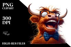 Goofy Highland Cow with Bow Tie PNG Product Image 2