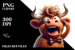 Goofy Highland Cow with Bow Tie PNG Product Image 2