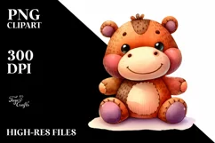 Colorful Baby Old Plush Hippo | Sublimation | Clipart Product Image 1