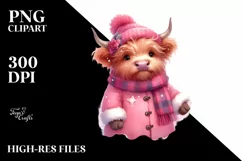 Cute Pink Highland Cow Winter Clothes PNG Product Image 2