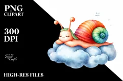 Baby Snail Sleeping on Cloud Watercolor Clipart Product Image 4