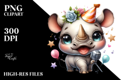 Singer Baby Rhino with Party Hat, PNG Product Image 2
