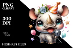 Cute Baby Rhino with Party Hat PNG Product Image 2