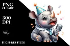Energetic Rhino with Party Hat PNG Product Image 2