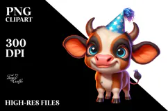 Ridiculously Cute Baby Calf with Party Hat PNG Product Image 2