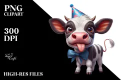 Ridiculously Cute Baby Calf with Party Hat PNG Product Image 2