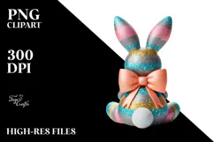 Colorful Stylized Sitting Bunny PNG Product Image 2