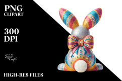 Colorful Stylized Sitting Bunny PNG Product Image 2