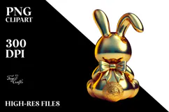 Colorful Retro Sitting Bunny PNG Product Image 2