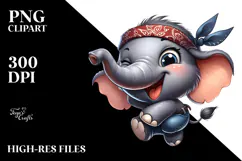 Cartoony Elephant with Bandana PNG Product Image 2