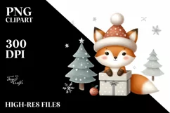 Cute Baby Fox in Christmas Tree PNG Product Image 1